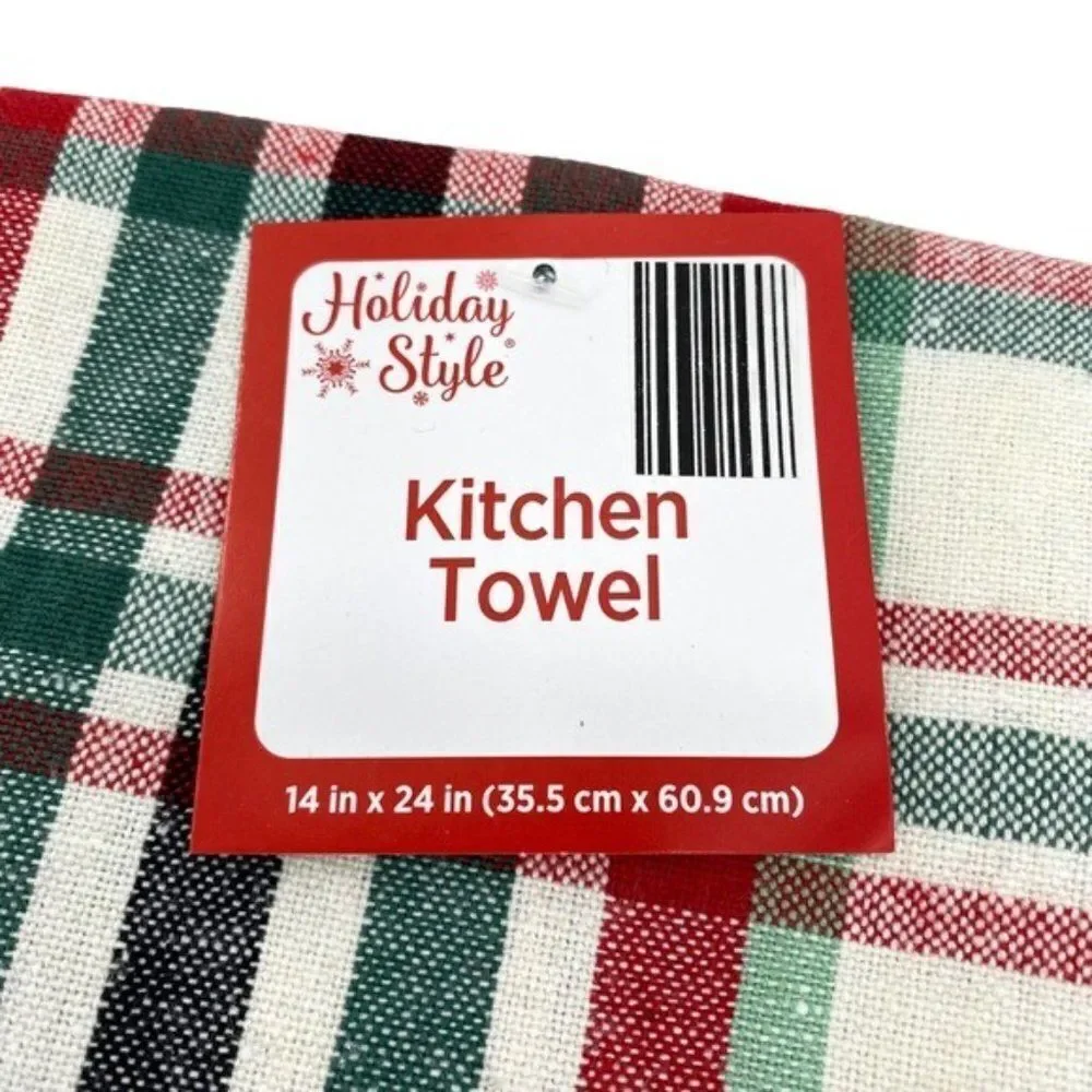 Christmas Wishes & Mistletoe Kisses Plaid Kitchen Towel Set New